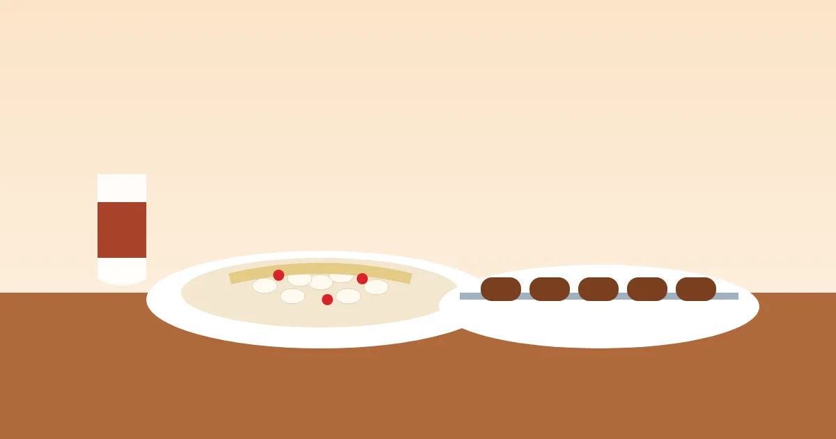 Illustration of tahinli piyaz bean salad and şiş köfte on a table