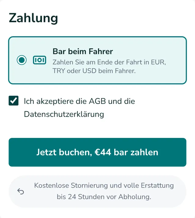 Zusammenfassung prüfen und Buchung absenden