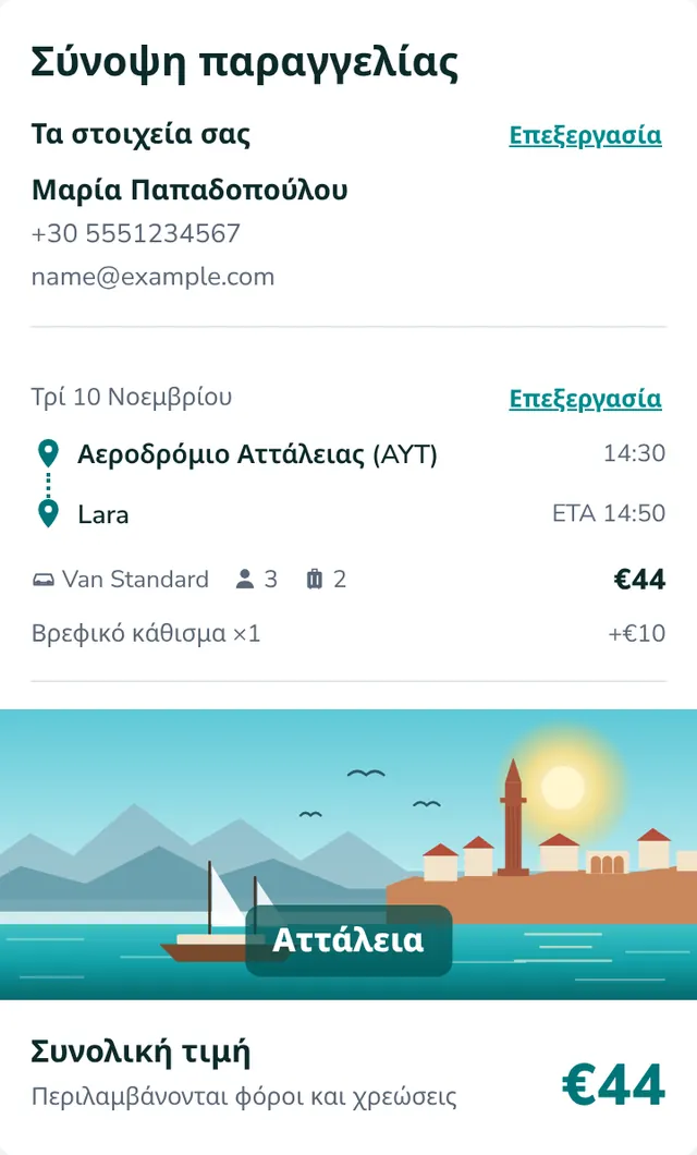 Ελέγξτε τη σύνοψη και στείλτε την κράτηση
