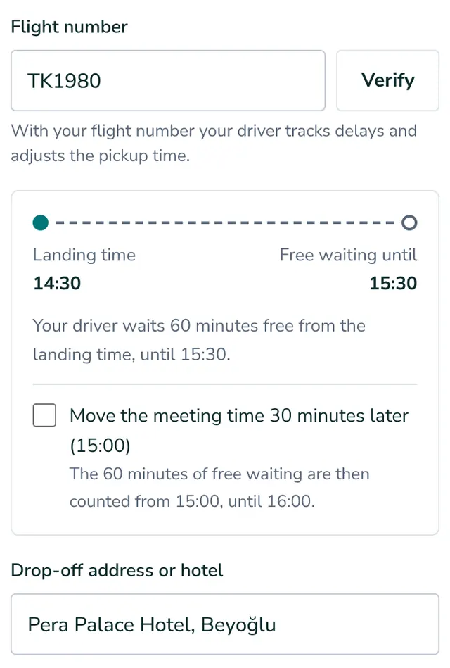 Add your flight number and address