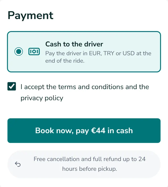 Check the summary and send your booking