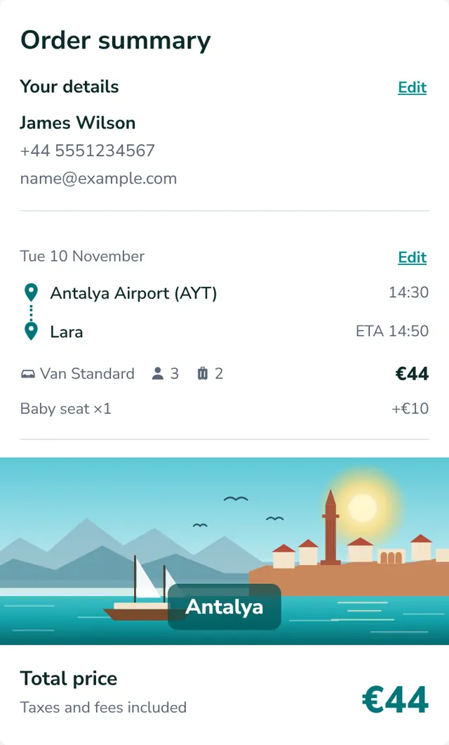 Check the summary and send your booking