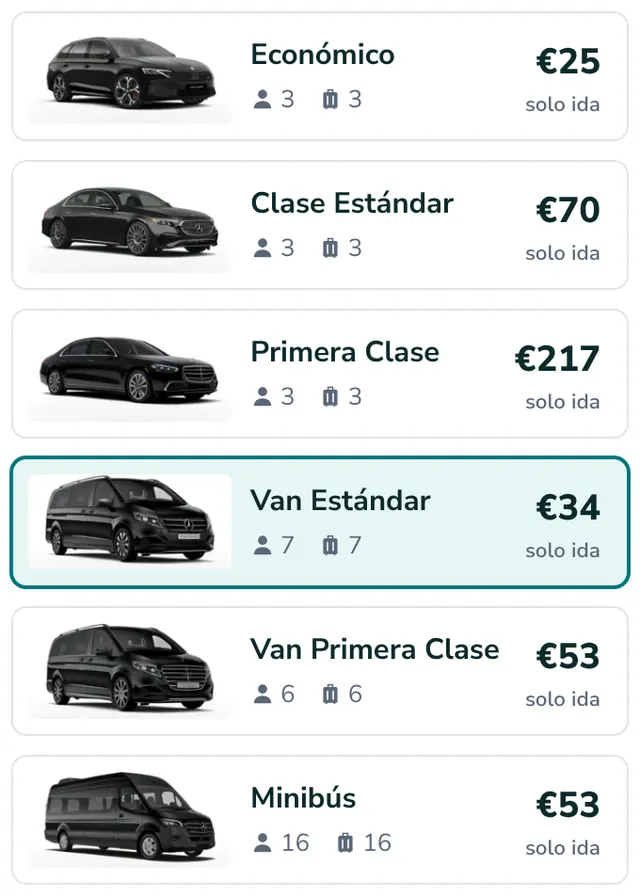 Elija su vehículo y vea el precio fijo