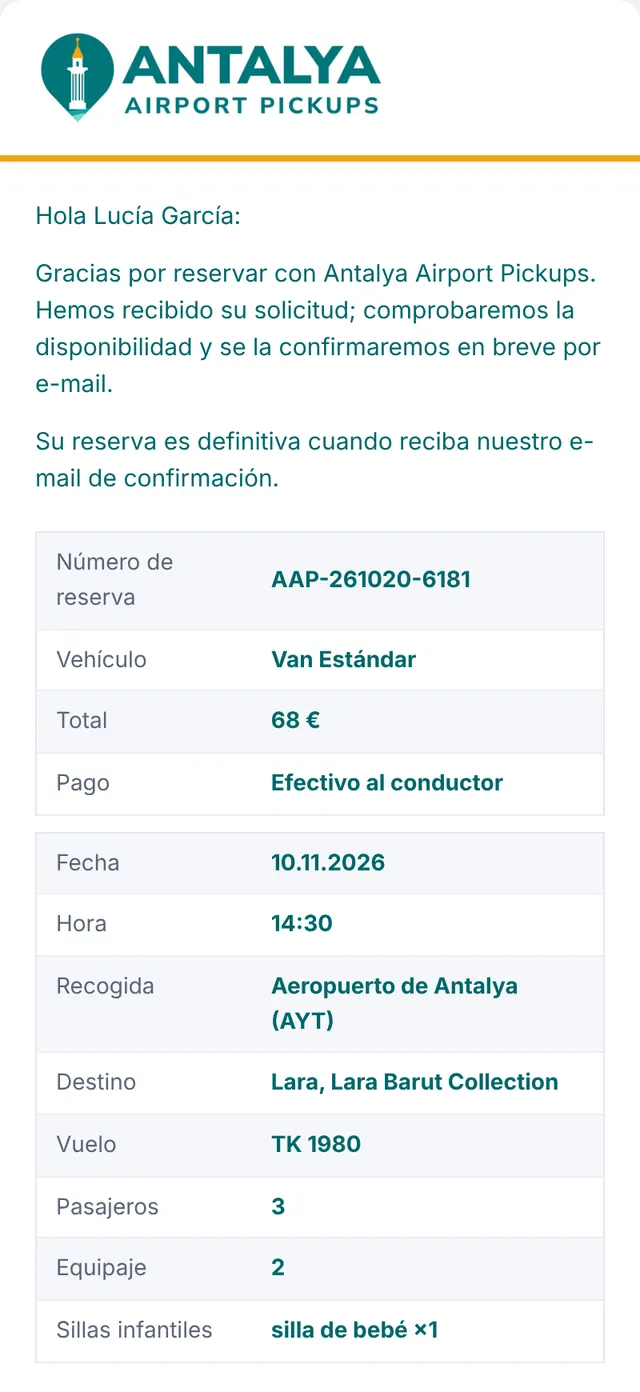 E-mail 1: hemos recibido su solicitud