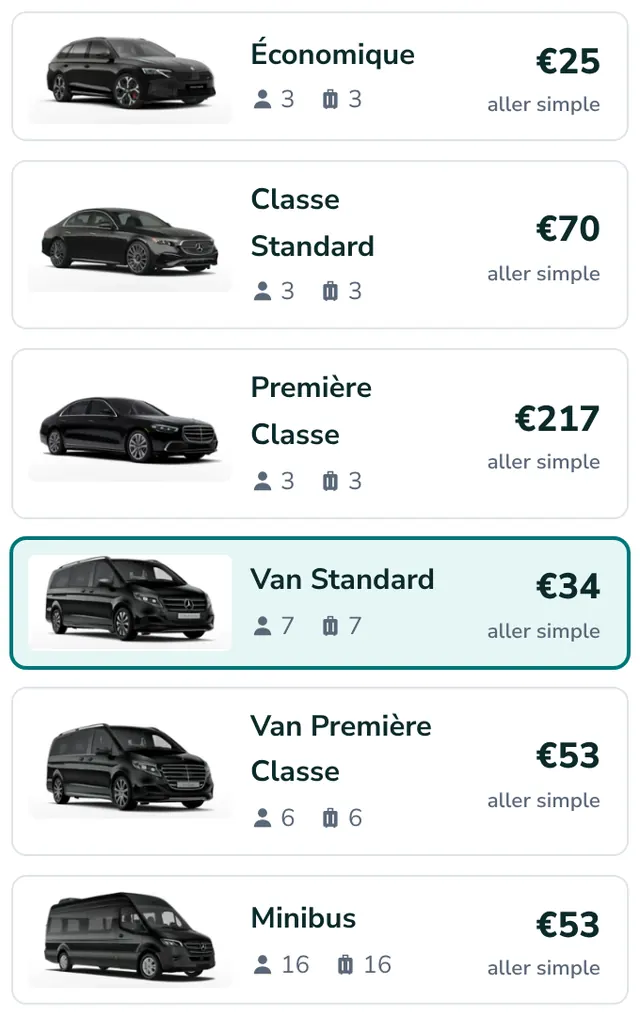 Choisissez votre véhicule, voyez le prix fixe
