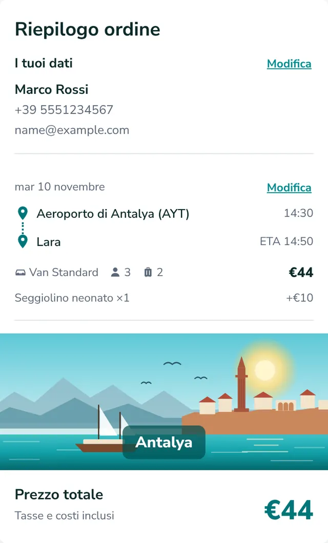 Controlla il riepilogo e invia