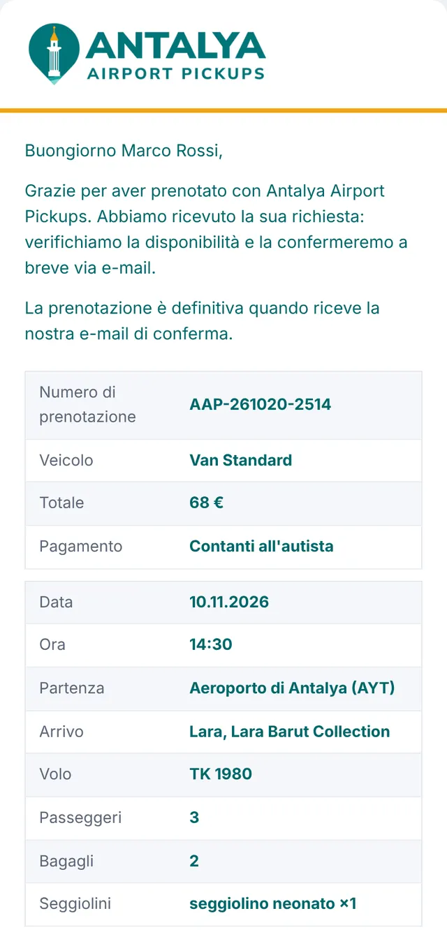 E-mail 1: abbiamo ricevuto la richiesta