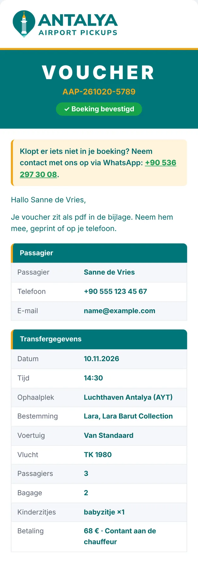 E-mail 2: boeking bevestigd, met uw voucher