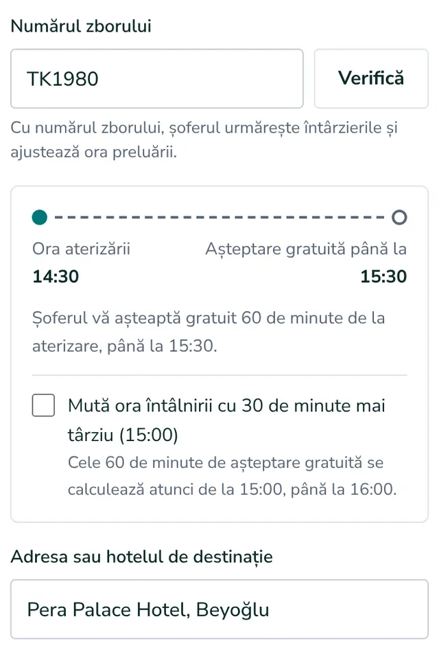 Adăugați numărul zborului și adresa