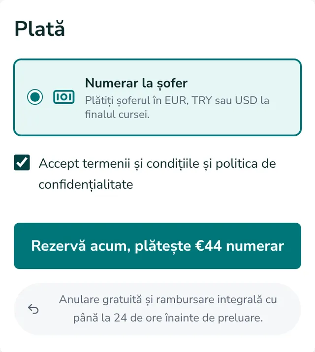 Verificați rezumatul și trimiteți rezervarea