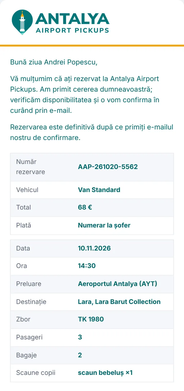 E-mailul 1: v-am primit cererea