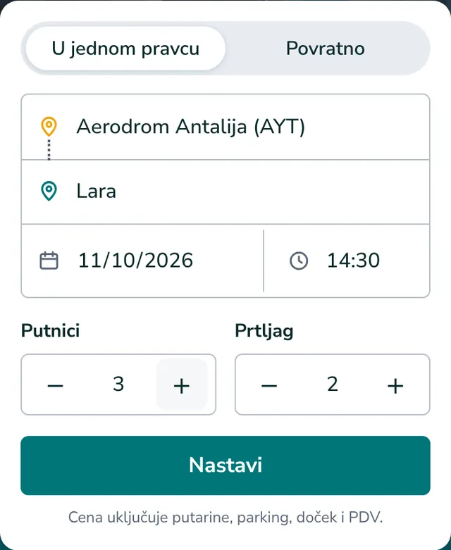 Izaberite rutu, datum i putnike