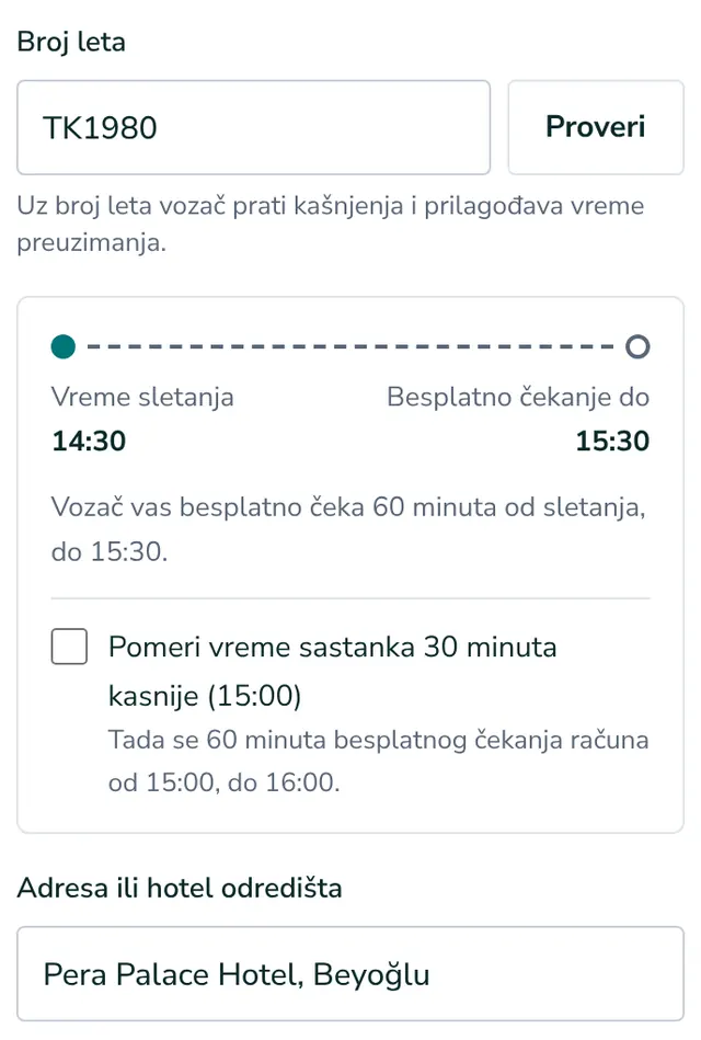 Dodajte broj leta i adresu