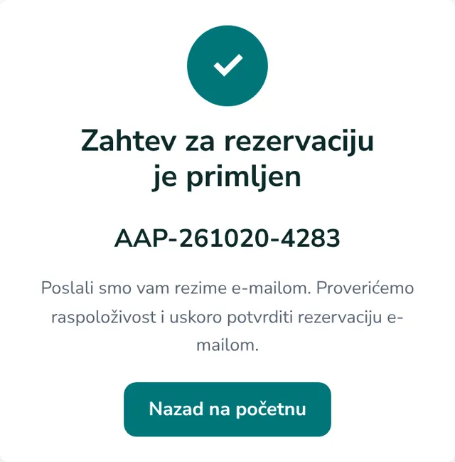 Zahtev za rezervaciju je primljen
