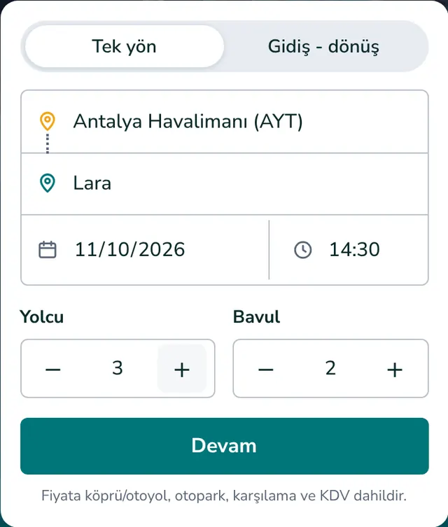 Güzergâhı, tarihi ve yolcu sayısını seçin