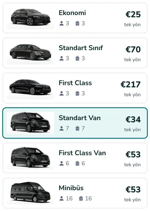 Aracınızı seçin, sabit fiyatı görün