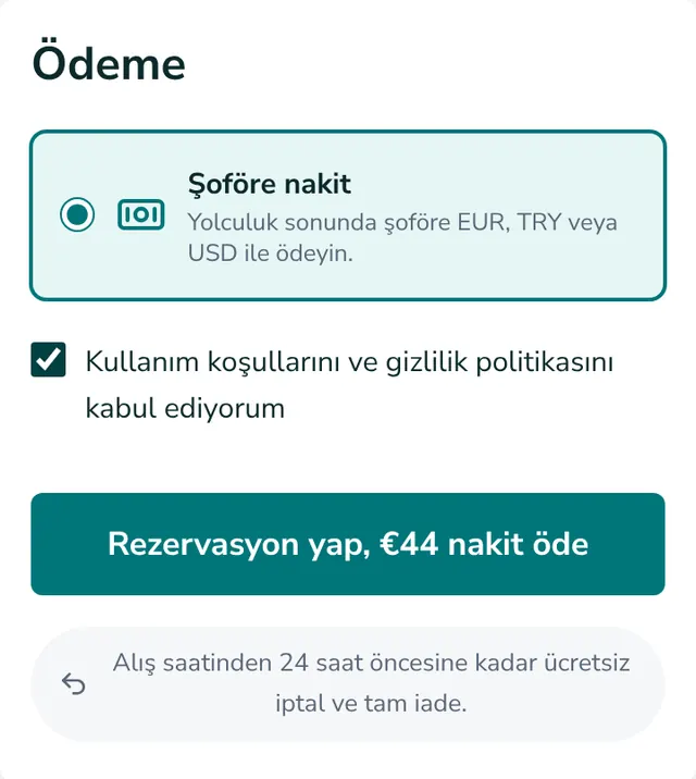 Özeti kontrol edin, rezervasyonu gönderin