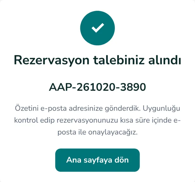 Rezervasyon talebiniz alındı