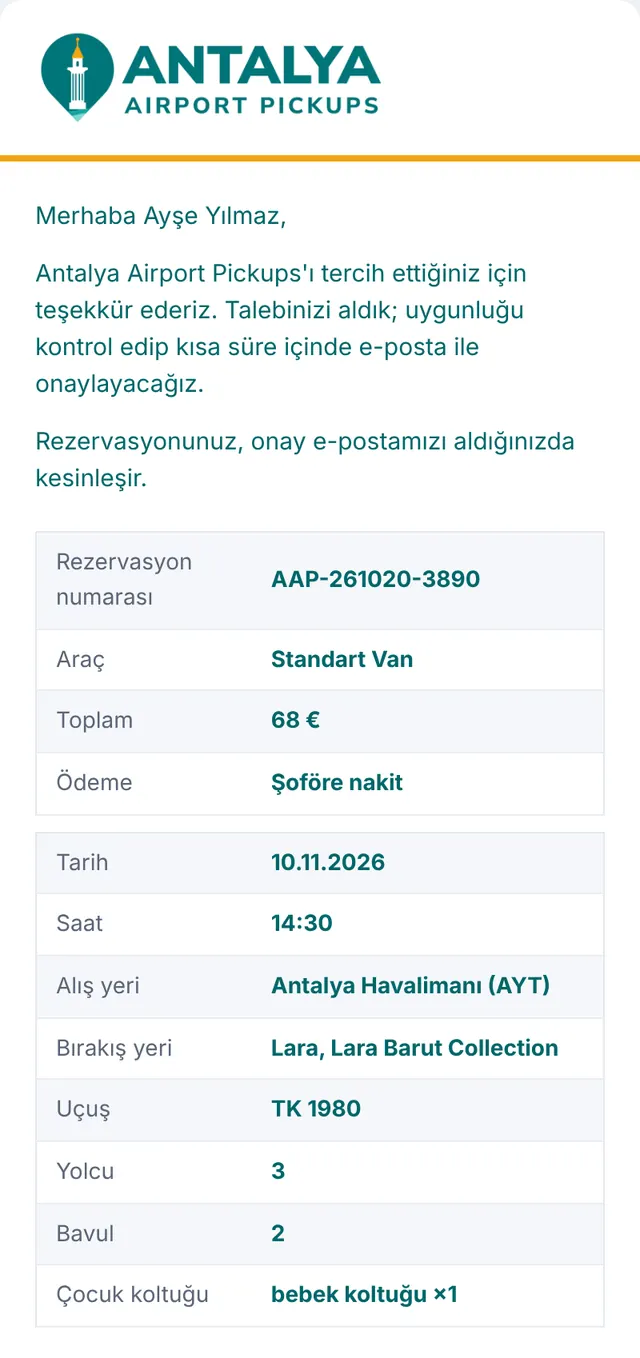 1. e-posta: talebinizi aldık